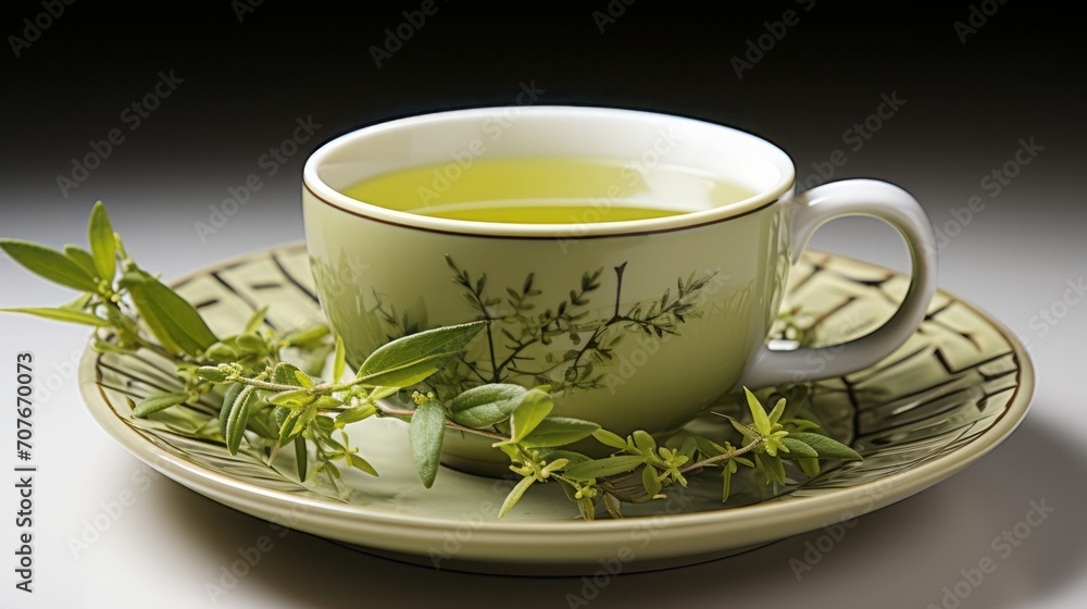 Green tea served in a white cup. Green tea served in a white cup.