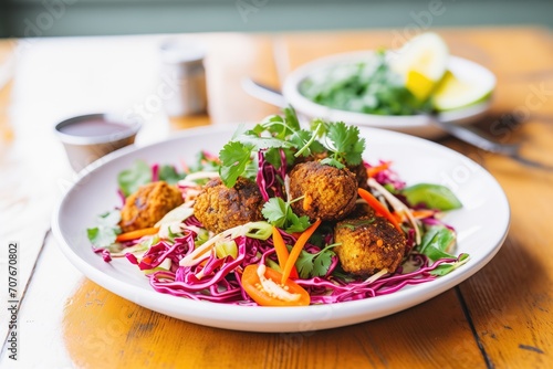 colorful falafel salad with red cabbage