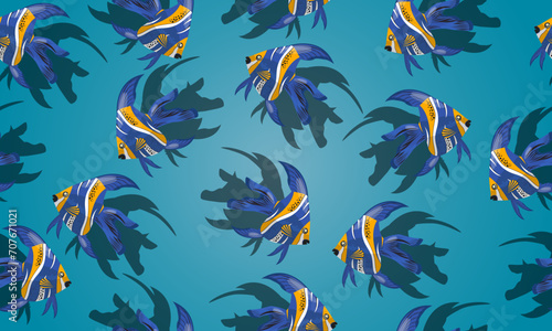 Seamless pattern of ornamental fish. colorful ocean blue background. © wungkal