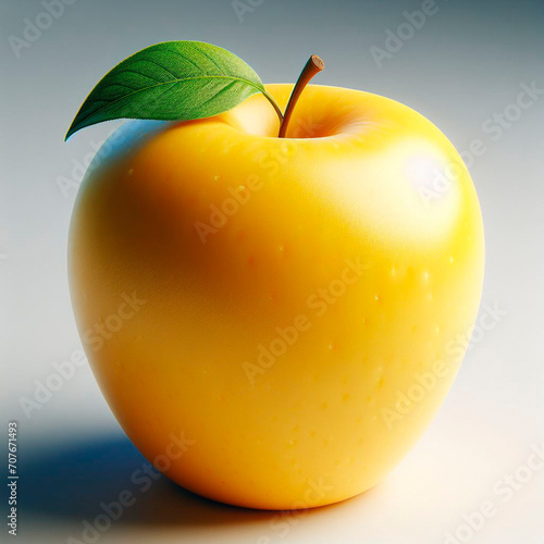 photorealistic image of a yellow apple on a white background
