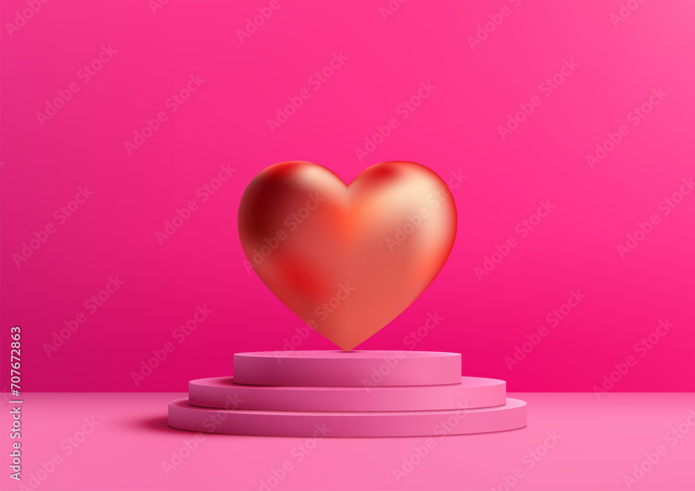 Valentine's Day 3D Podium Display with Hearts, Romantic Backdrop for Products
