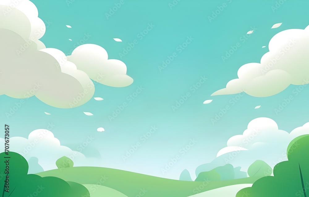Cartoon landscape with puffy clouds and fields Cartoon landscape with puffy clouds and fields