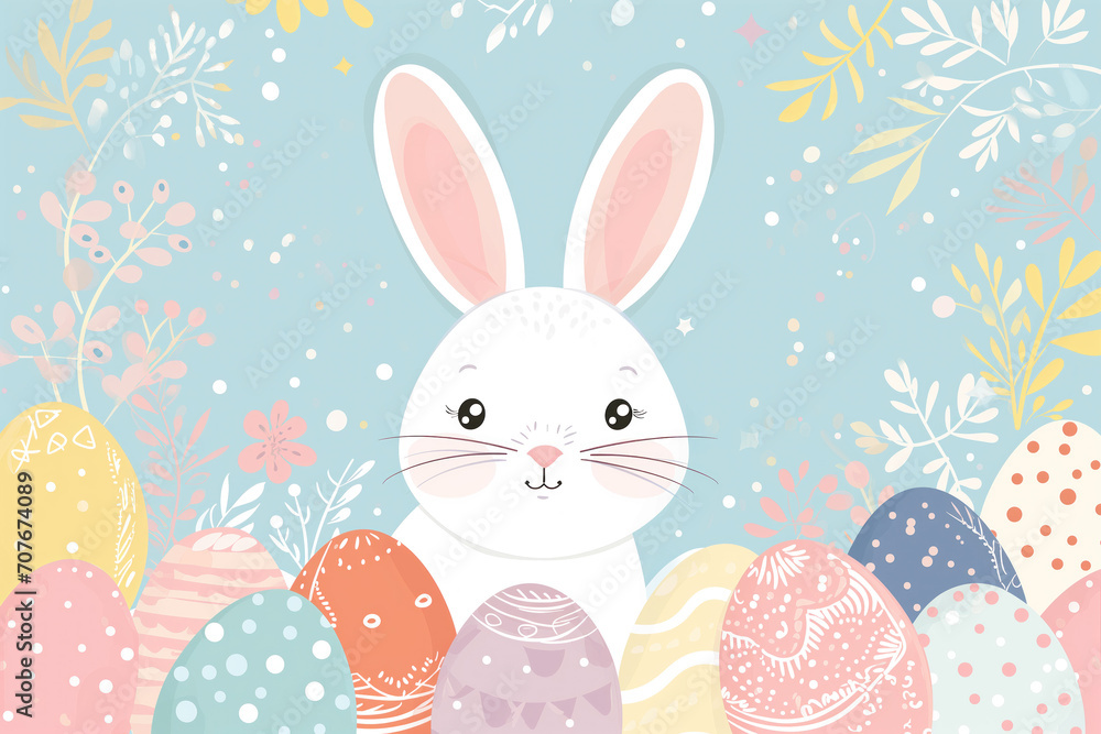 Pastel Easter bunny and eggs Pastel Easter bunny and eggs