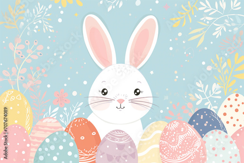 Pastel Easter bunny and eggs