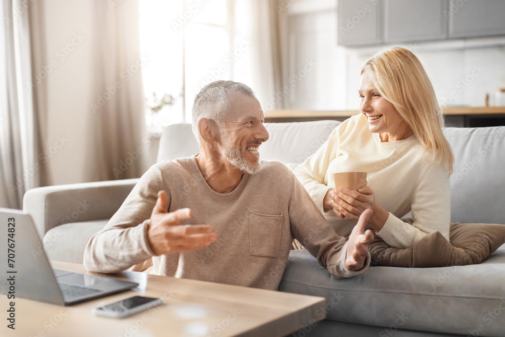 Cheerful senior couple using computer at home Cheerful senior couple using computer at home