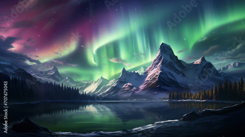 Aurora borealis in the mountains