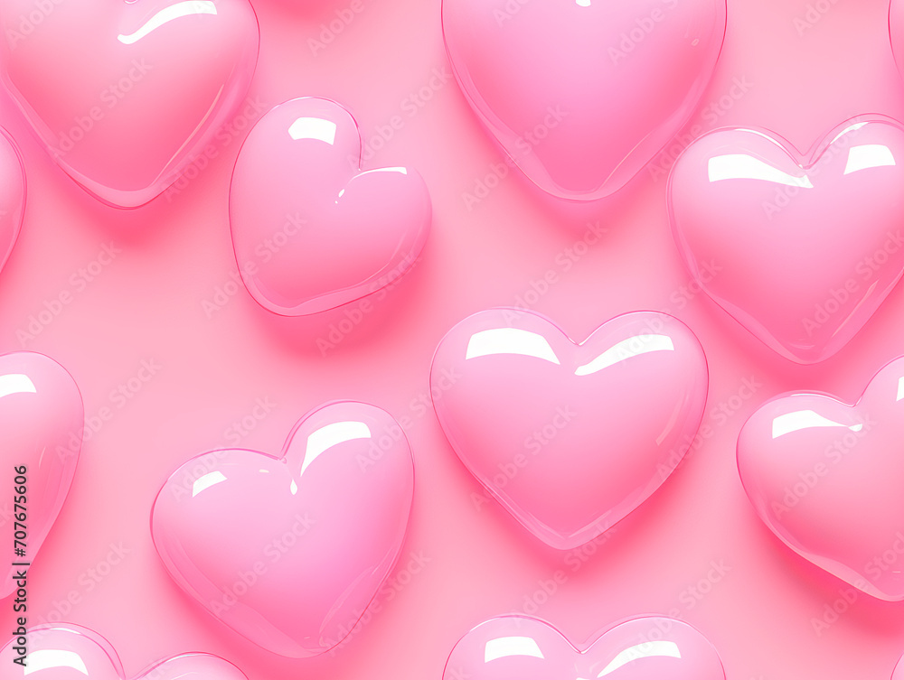 Pink glossy heart shapes seamless background for valentines day, love pattern. Pink glossy heart shapes seamless background for valentines day, love pattern.