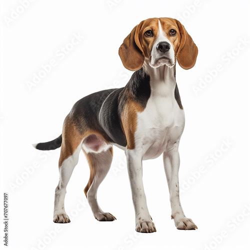 "Adorable Vigilance - Realistic Full Body Beagle on White Background"