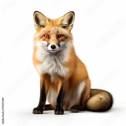 Red fox, Vulpes vulpes, sitting, isolated on white background © Amjad