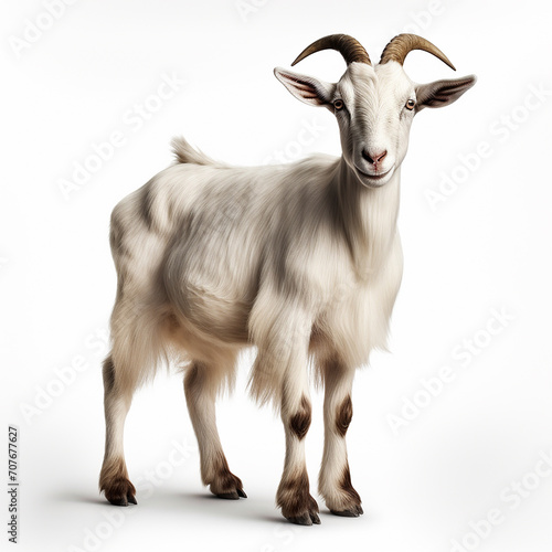 "Graceful Goat on White Background: Hyper-Realistic Illustration"
