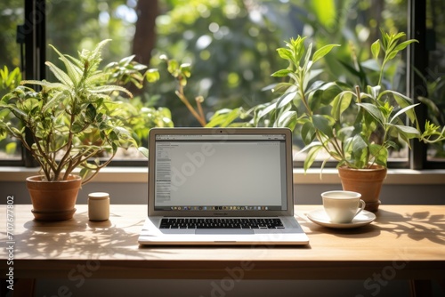 Elegant work spaces in offices with laptops.