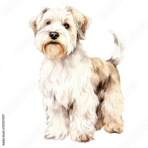 Sealyham Terrier dog breed watercolor illustration. Cute pet drawing isolated on white background.