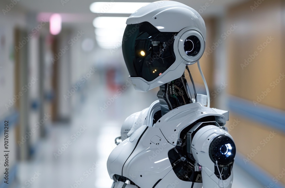 Robotic nurse stands in hospital Robotic nurse stands in hospital