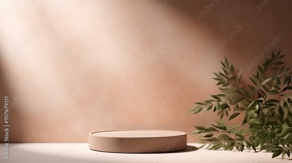 Empty room background beige with Generative Ai. Podium product display. Empty room background beige with Generative Ai. Podium product display.