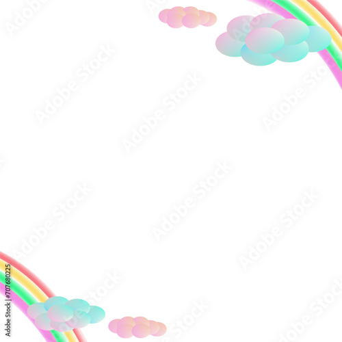 Fototapeta Naklejka Na Ścianę i Meble -  3D Vector With Clouds And Rainbow Pastel Colors In White Background For Kid Banner, Card, Social media post