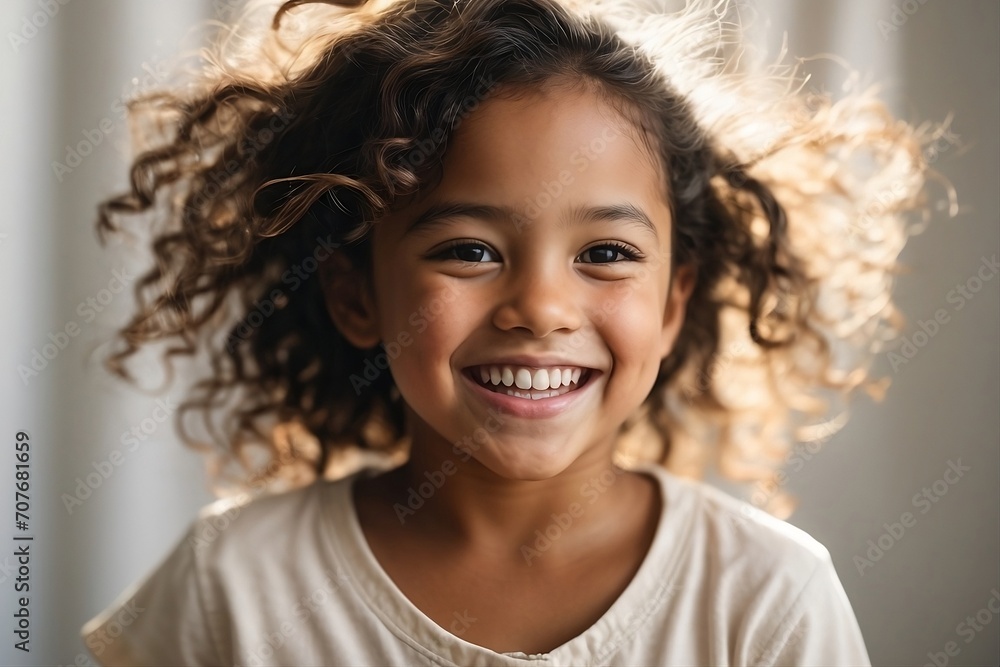 The essence of pure happiness with this professional portrait of a cute mixed race child model, radiating joy and laughter against a clean white backdrop. The essence of pure happiness with this professional portrait of a cute mixed race child model, radiating joy and laughter against a clean white backdrop.