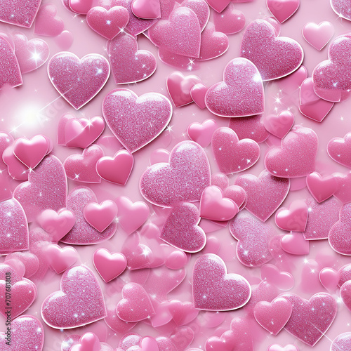 Valentine's day background with pink shiny hearts. 3d rendering