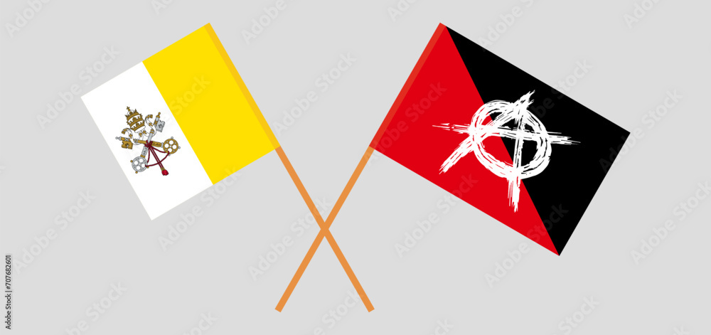 Crossed flags of Vatican and anarchy. Official colors. Correct proportion Crossed flags of Vatican and anarchy. Official colors. Correct proportion