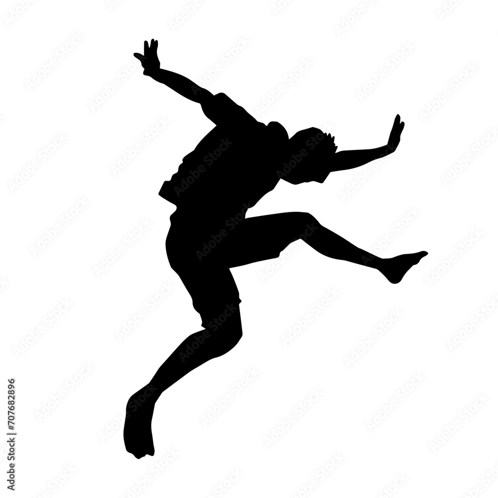 Silhouette of a man jumping pose. Silhouette of a casual male jump.