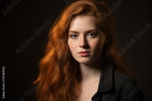 Portrait of a beautiful red-haired girl on a dark background