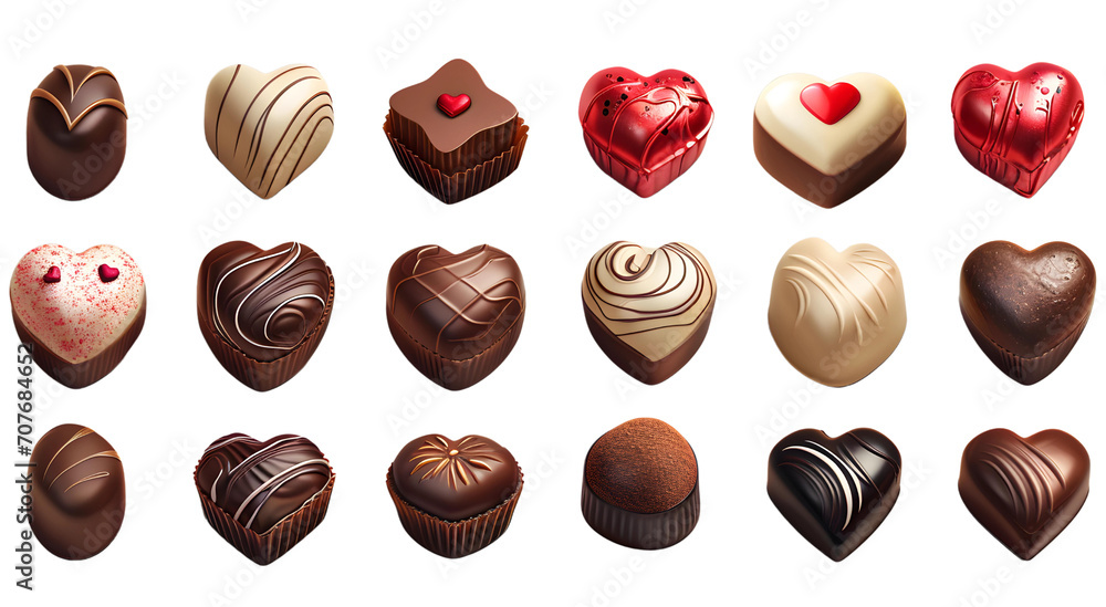 Illustration set of realistic Valentine's Day chocolate desserts Generative AI	 - obrazy, fototapety, plakaty 