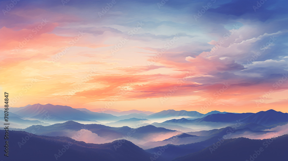 Autumn sunrise cloudy sky over mountains Abstract
