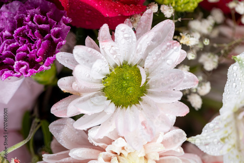 a bouquet of mixed flowers in close-up