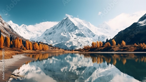 Beautiful landscape view of snowy mountains