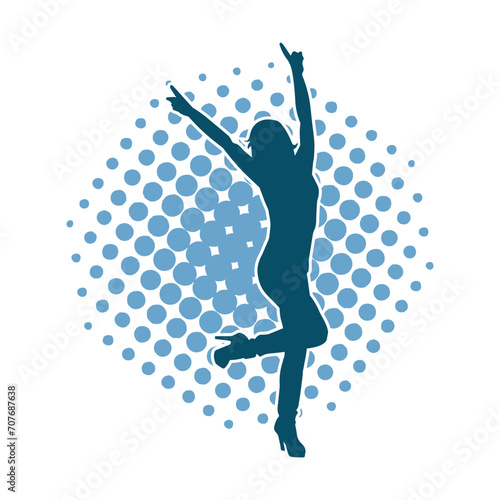 Silhouette of a female dancer in action pose. Silhouette of a woman dancing happily.
