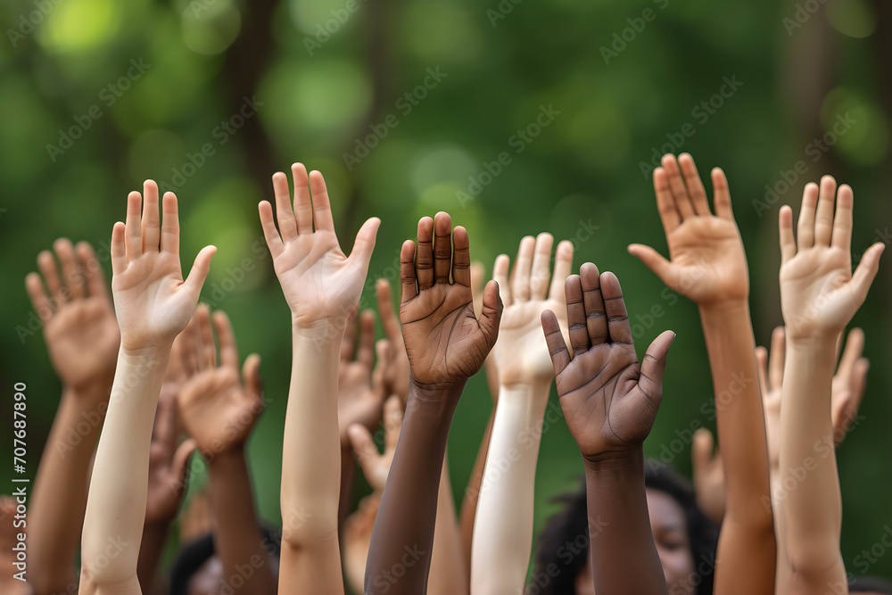 Image of allies raising hands in solidarity for justice and a bright future for Black lives, celebrating Black History Month Image of allies raising hands in solidarity for justice and a bright future for Black lives, celebrating Black History Month