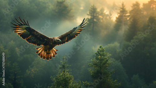 Eagle flying over the forest