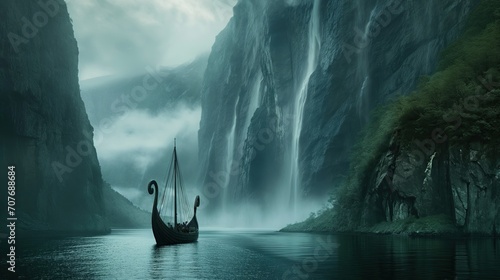 Viking Warrior's Epic Adventure: Conquering the Mighty Fjord of Norse Mythology photo