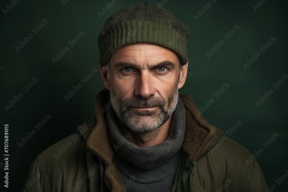 Portrait of a handsome mature man in a warm hat and coat. Portrait of a handsome mature man in a warm hat and coat.