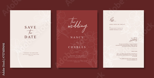 Simple and minimalist maroon burgundy wedding invitation template. trendy modern wedding invitation template