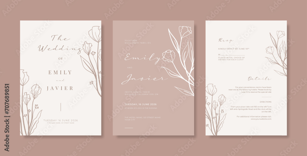 Beautiful wedding invitation template. Simple and elegant wedding card template