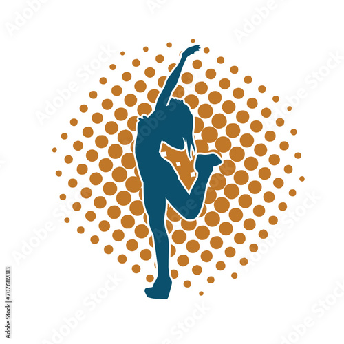 Silhouette of a female dancer in action pose. Silhouette of a woman dancing happily.