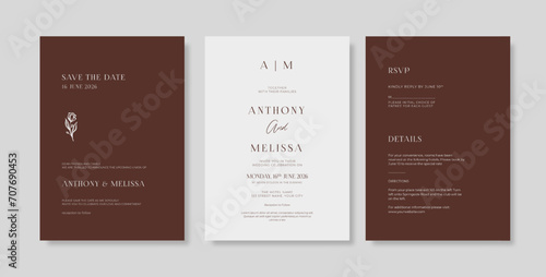 Elegant and minimalist wedding invitation. Simple engraved wedding card template