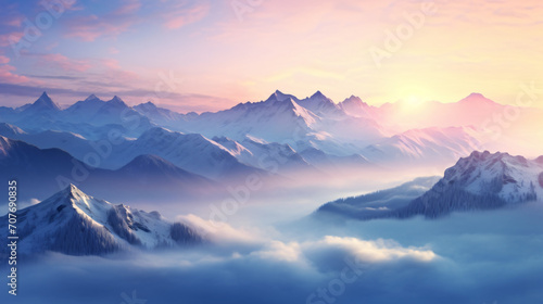 Beautiful winter sunrise lanscapewith hills © Black