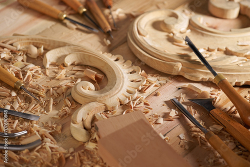Set of Various Woodworking Chisel on wooden desk