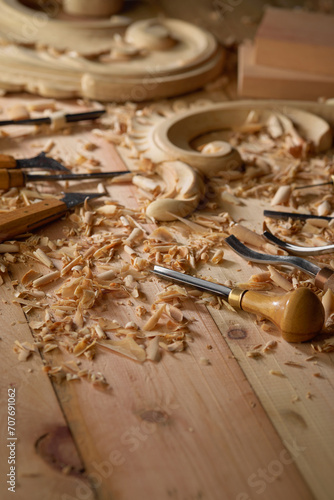 Various equipment for carpentry, woodworking. Concept woodworking tutorials, articles, or advertisements