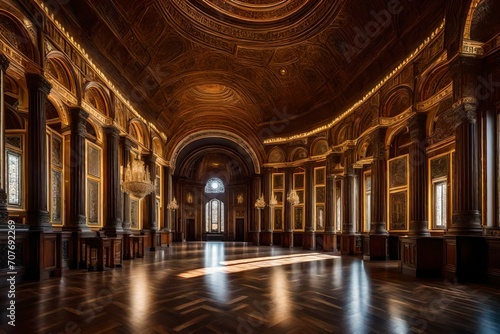 an awe-inspiring hall illuminated flawlessly  accentuating its beauty and grace. This super realistic image highlights the intricate design elements  evoking a sense of magnificence and splendor