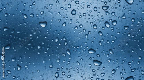 Water drops seamless pattern. Repeated background of rain on blue surface.