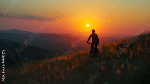 Rider On Hills At Sunset  Generative Ai