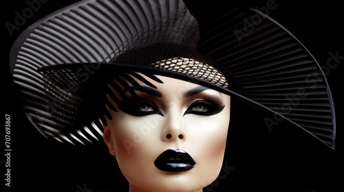 Ethereal Elegance, A Mysterious Woman Adorned in a Noir Hat and Dress
