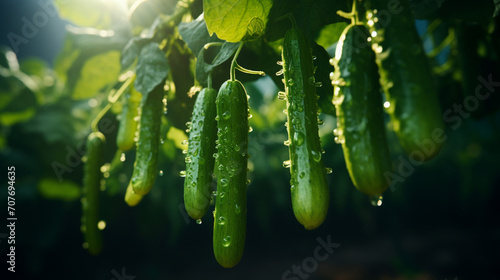 Fresh cucumbers that grow on the vine