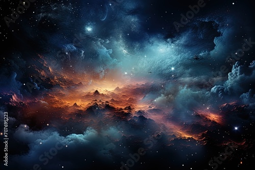 the blue sky and stars, in the style of space art, matte background, nightscapes, light indigo, high detailed, dark sky-blue, mesmerizing colorscapes