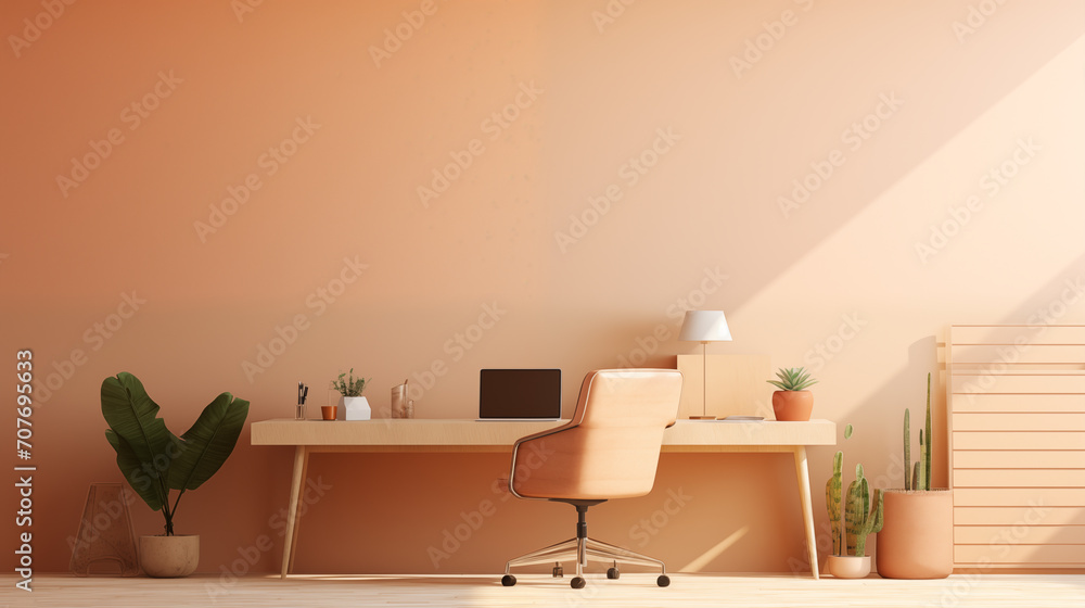 Warm Terracotta Home Office with Natural Light and Plants Warm Terracotta Home Office with Natural Light and Plants