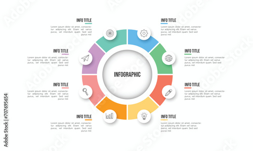 Vector Infographic circle label design template with icons and 8 options or steps.