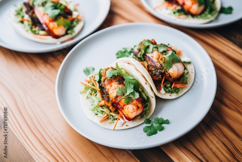 bao buns with grilled shrimp and cilantro