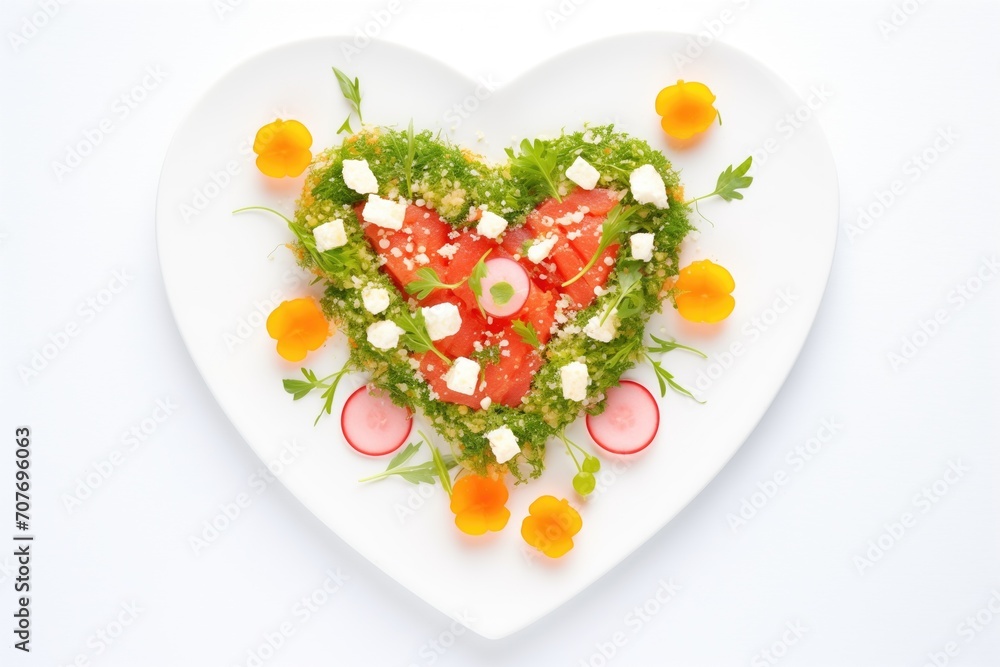 heart-shaped watermelon and feta salad arrangement